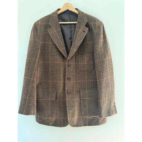 T Harris London Mens Tweed Blazer Brown Plaid Classic Heritage Academic Coat M - Picture 1 of 12